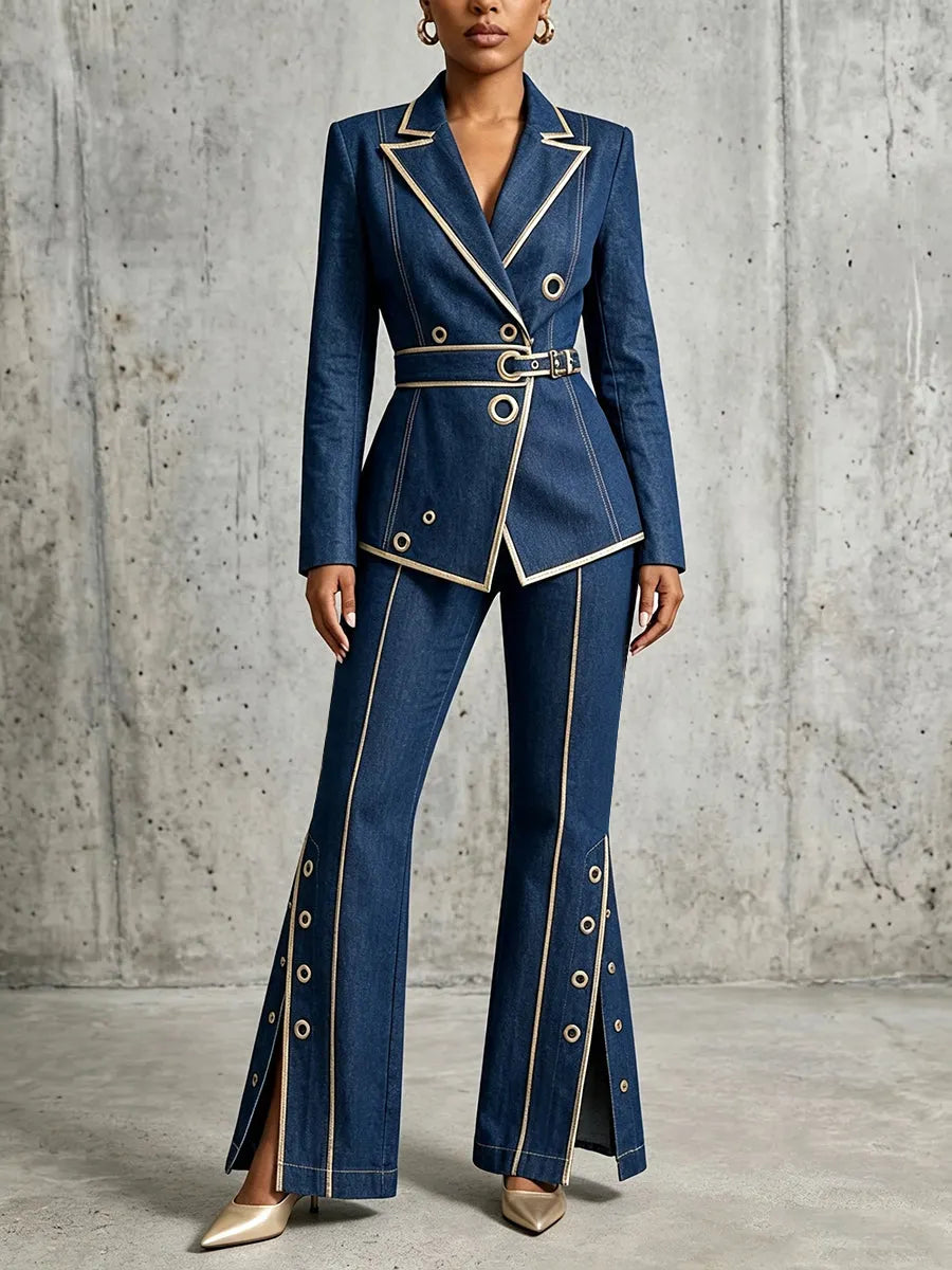 Exquisite And Elegant Jeans With Gold Piping.