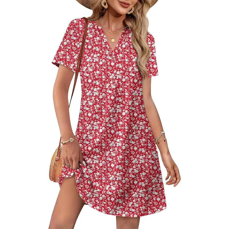 Summer Dress Dresses for Women 2026 Casual Summer V Neck Wedding Guest Dress Short Sleeve Fashion Beach Vacation Clothes
