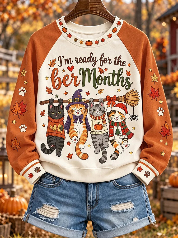 Women's I'm Ready For The Ber Months Cute Cat Art Print Crew Neck Sweatshirt