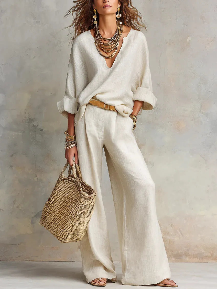 SAVE 49% 🔥Women's Casual Linen Vacation Set – Three-Quarter Sleeve Top & Full-Length Pants