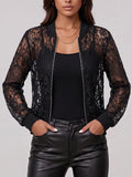 Women's Solid Color Stand Collar Long-sleeved Casual Loose Lace Jacket