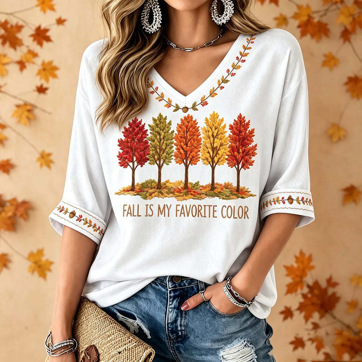 Fall Is My Favorite Color  Women's V-neck T-shirt With Mid-length Sleeves