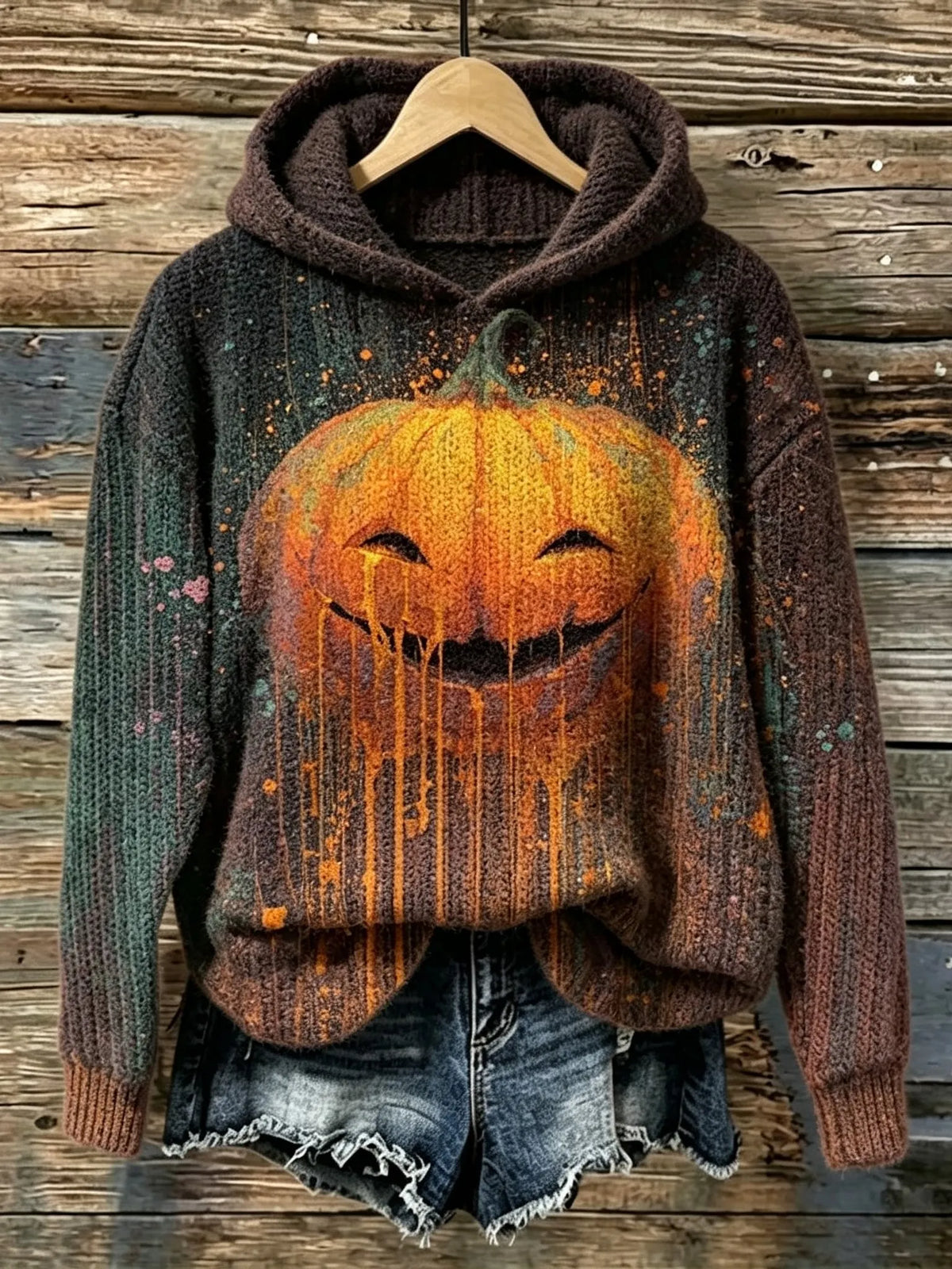 Women's Retro Halloween Pumpkin Print Sweater