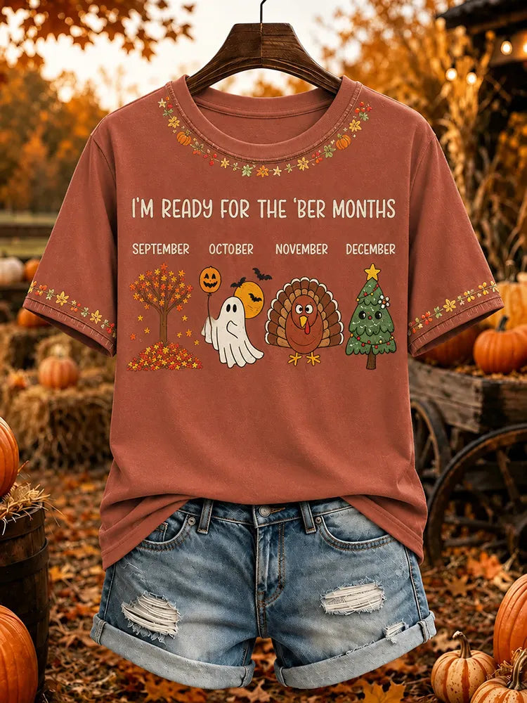 Vintage Women's I'm Ready For The Ber Months Cute Print T‐shirt