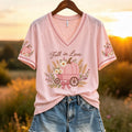 Women's Fall In Love Pumpkin Season Raglan Short Sleeve Top
