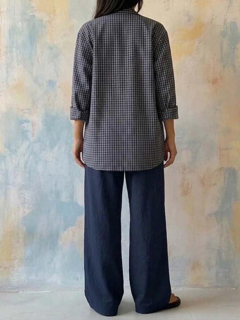 Women's Solid-color High-waisted Wide-leg Casual Pants With Drawstring