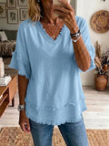 Vintage Frayed V-Neck Linen Top