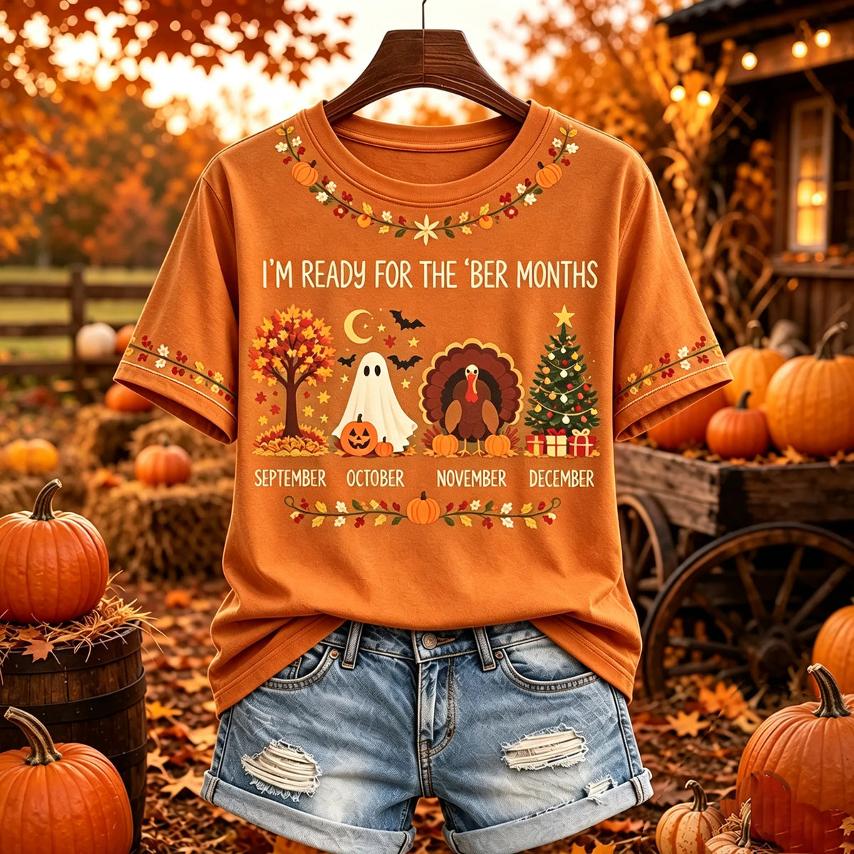 Women's I'm Ready For The 'ber Months Print Casual Crew Neck T-shirt