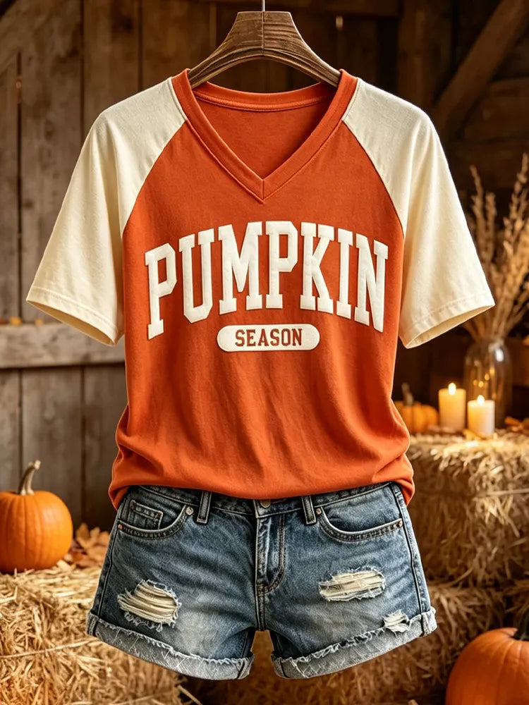 Women's Pumpkin Season Raglan Short Sleeve Top