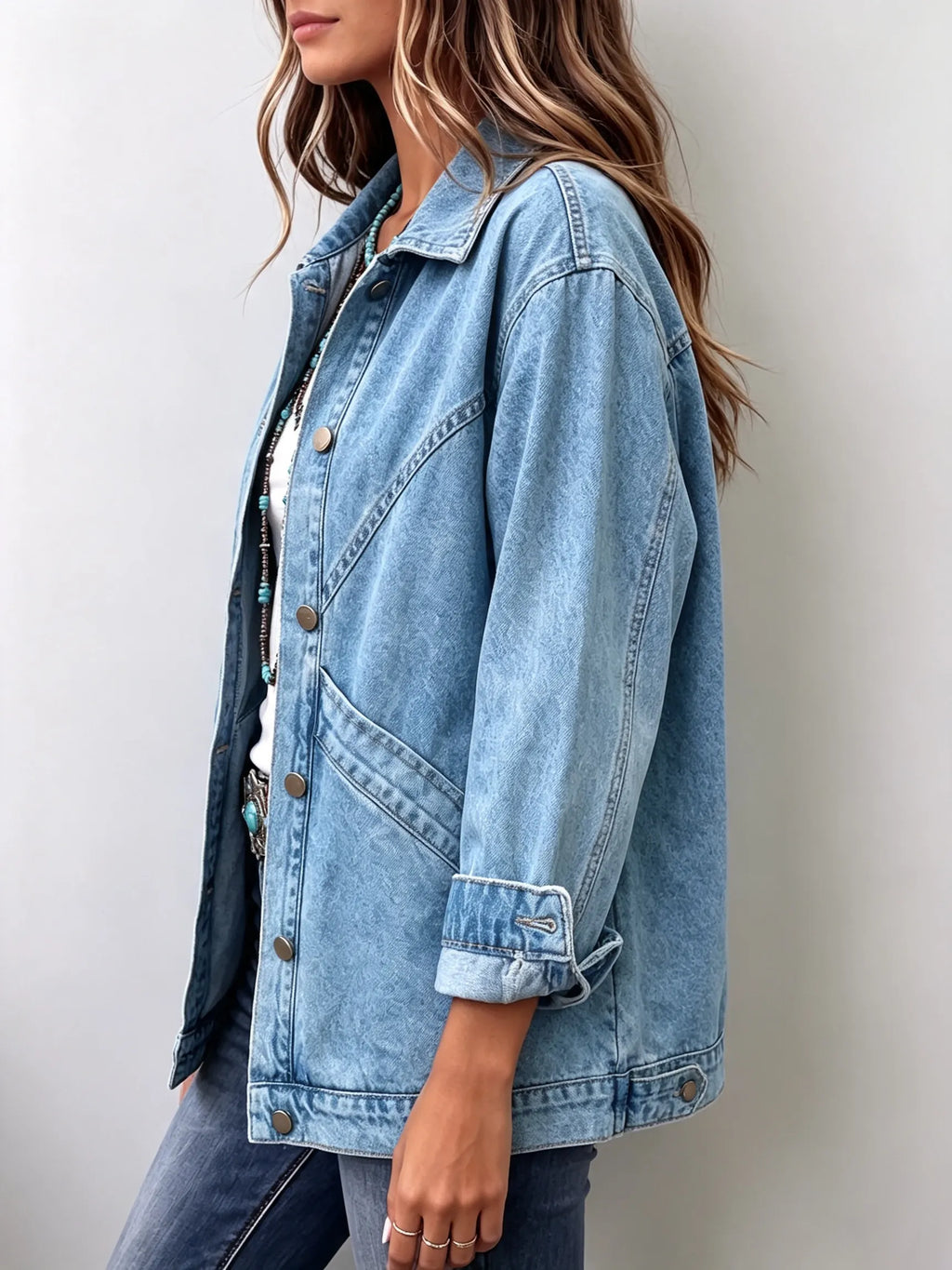Casual Oversized Twill Patchwork Denim Jacket