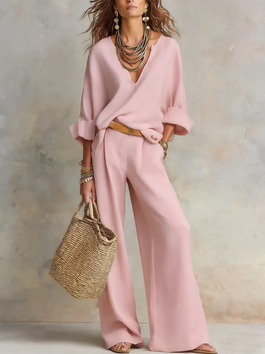 SAVE 49% 🔥Women's Casual Linen Vacation Set – Three-Quarter Sleeve Top & Full-Length Pants