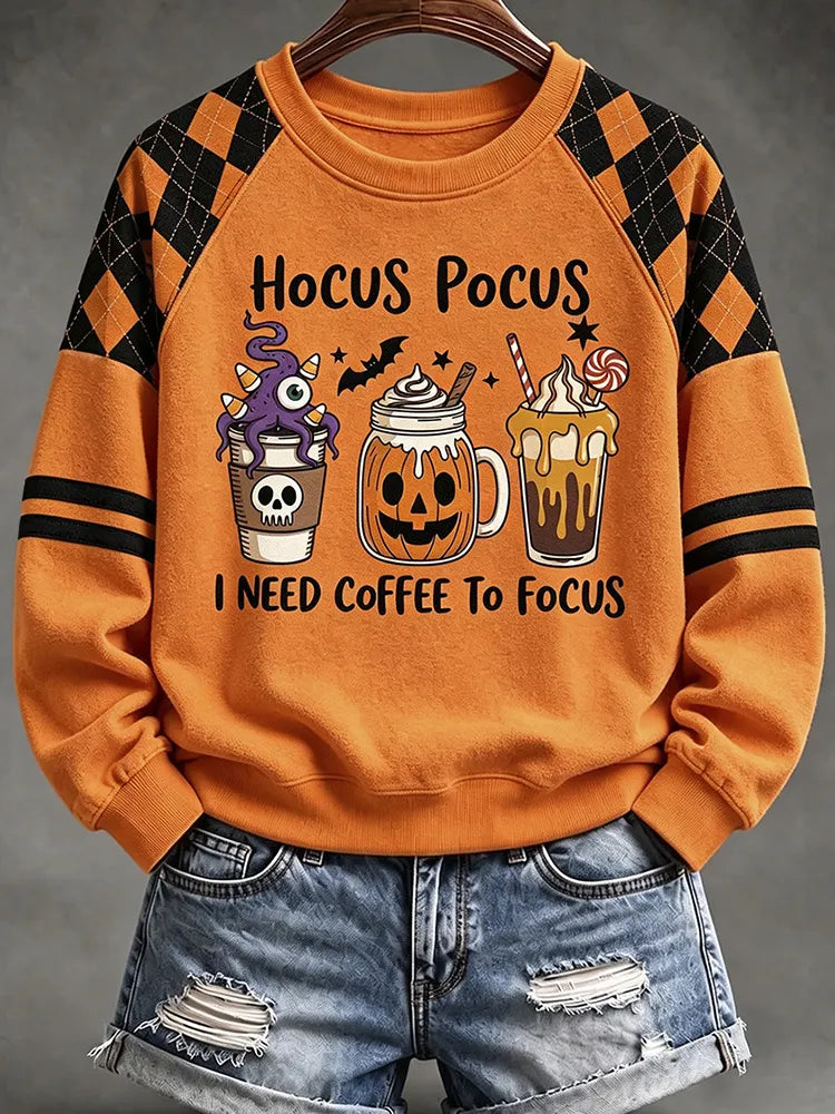 Women's Halloween Print Crew Neck Casual Sweatshirt