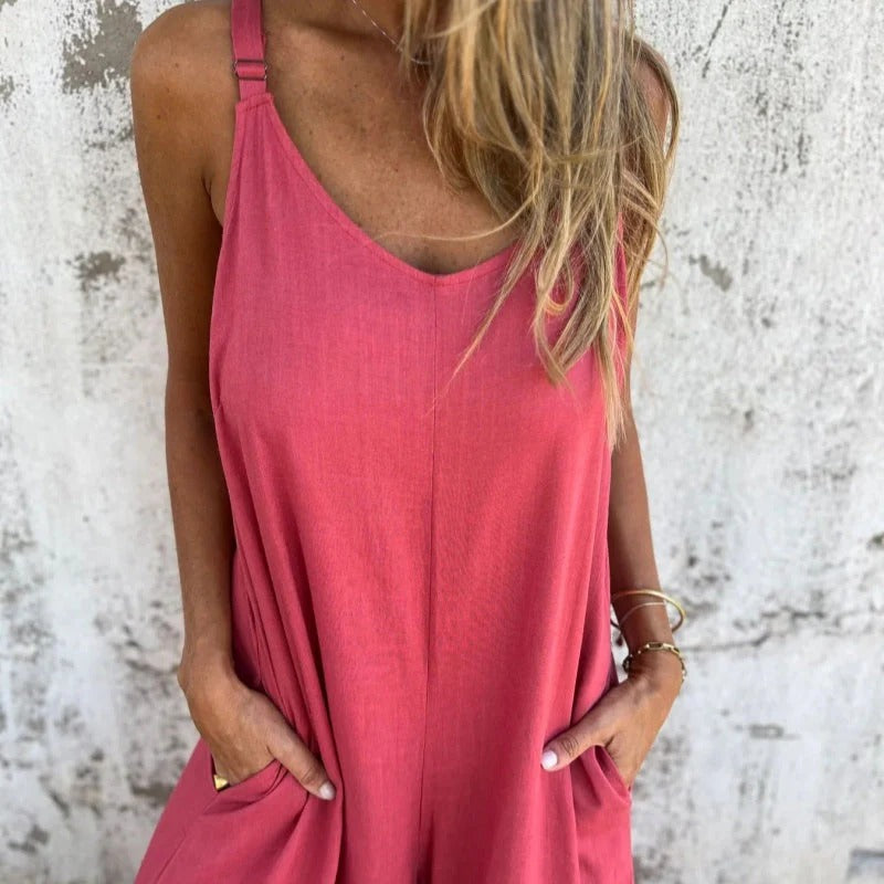 Loose cotton linen jumpsuit