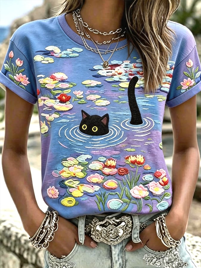 🐾 Buy 3 Save 10%🐱Women's Cat Print T-Shirt💛100% For Shelter Pets🐱🐶