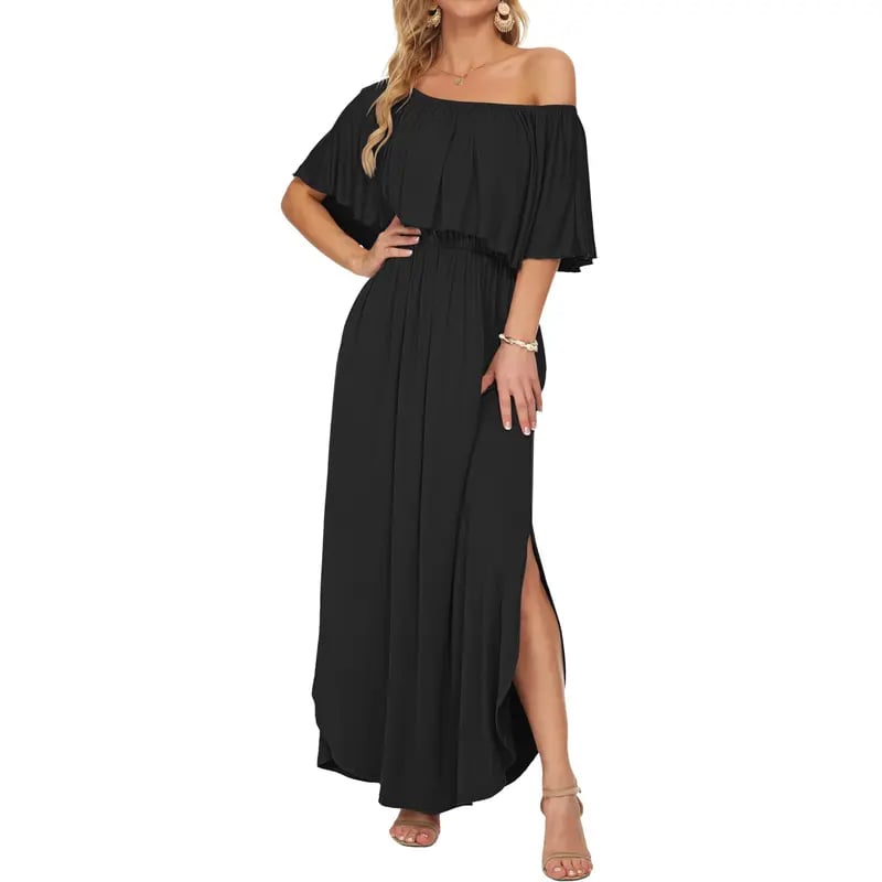 🔥Women's Off The Shoulder Dress Wedding Guest Dress Summer Casual Long Ruffle Party Side Split Beach Maxi Dresses