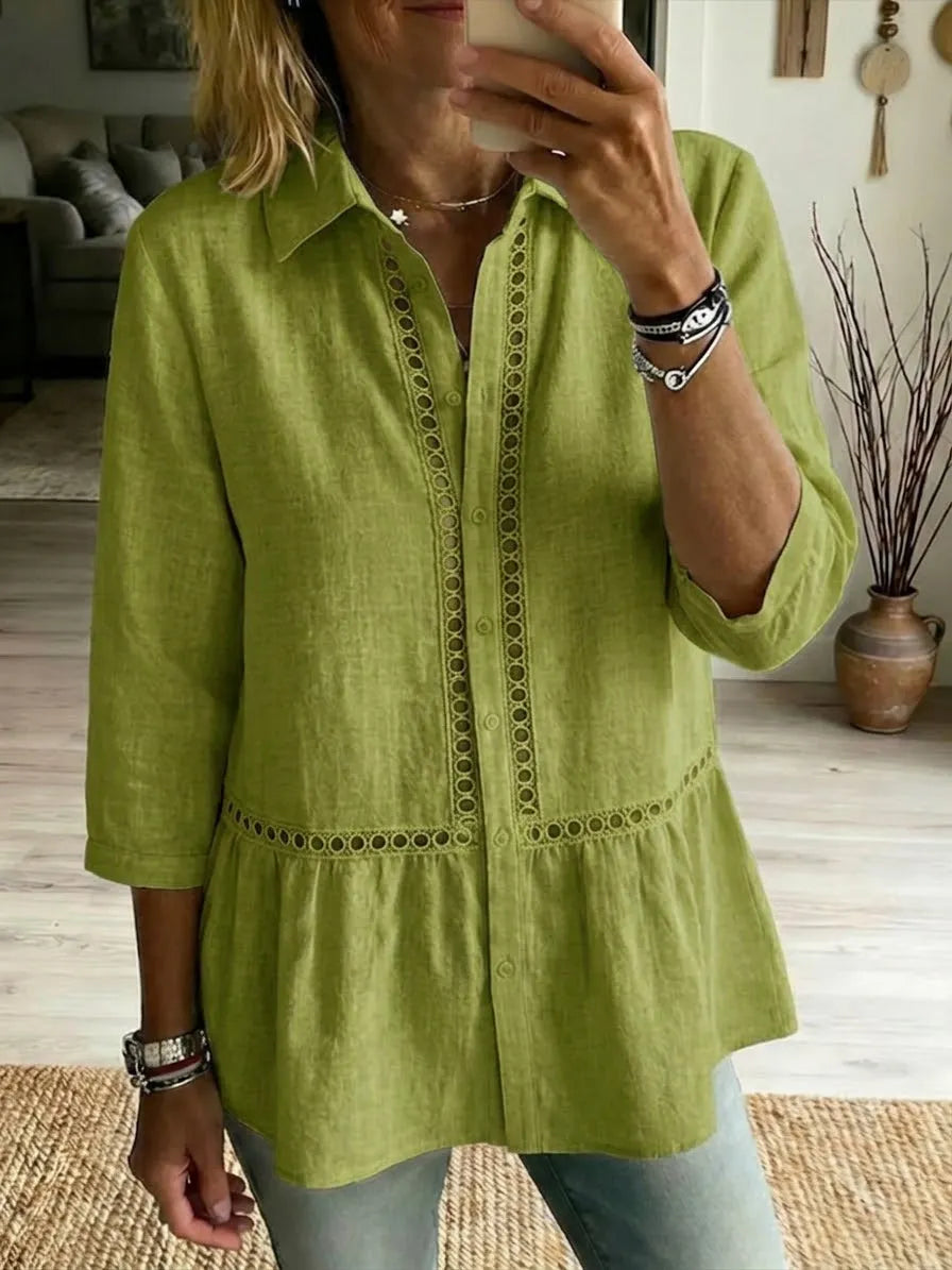 Casual Patchwork Openwork Webbing Linen And Cotton Shirt(Buy 2 Free Shipping)