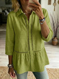 Casual Patchwork Openwork Webbing Linen And Cotton Shirt(Buy 2 Free Shipping)
