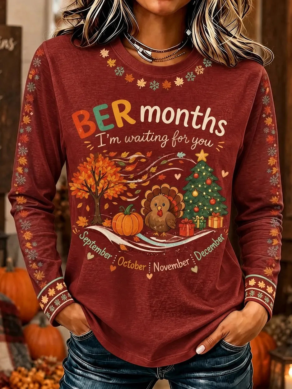 Women's Retro Autumn Casual Round Neck Long Sleeve T-shirt