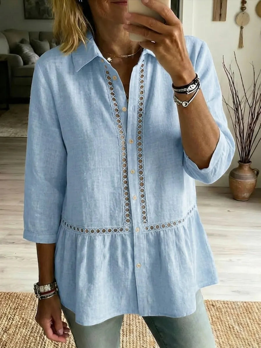Casual Patchwork Openwork Webbing Linen And Cotton Shirt(Buy 2 Free Shipping)