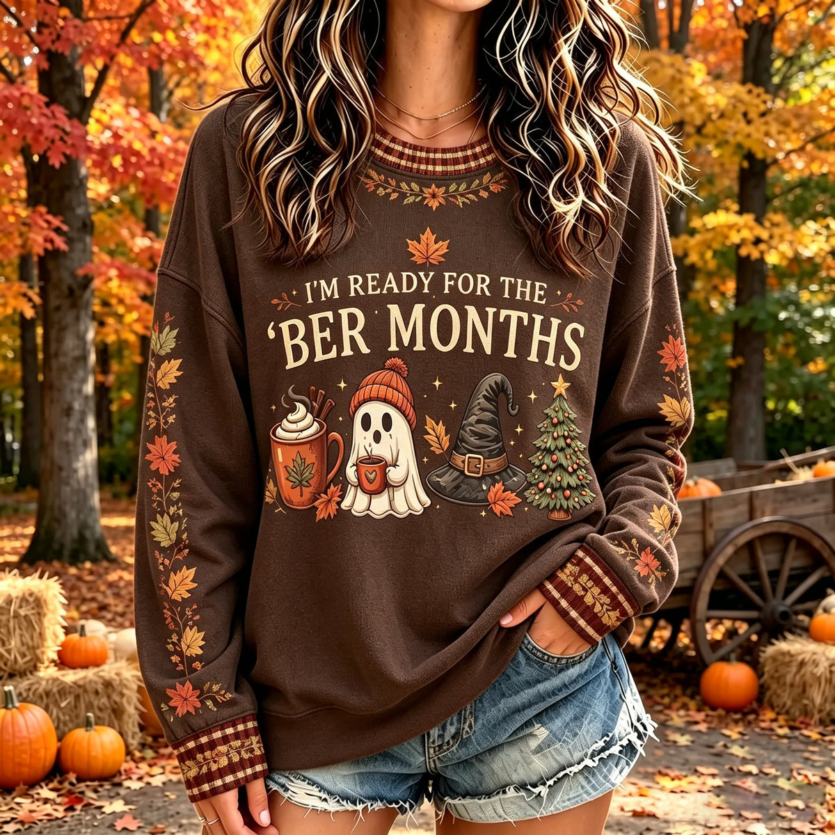 Women's Retro I'm Ready For The 'ber Months Print Crew Neck Sweatshirt