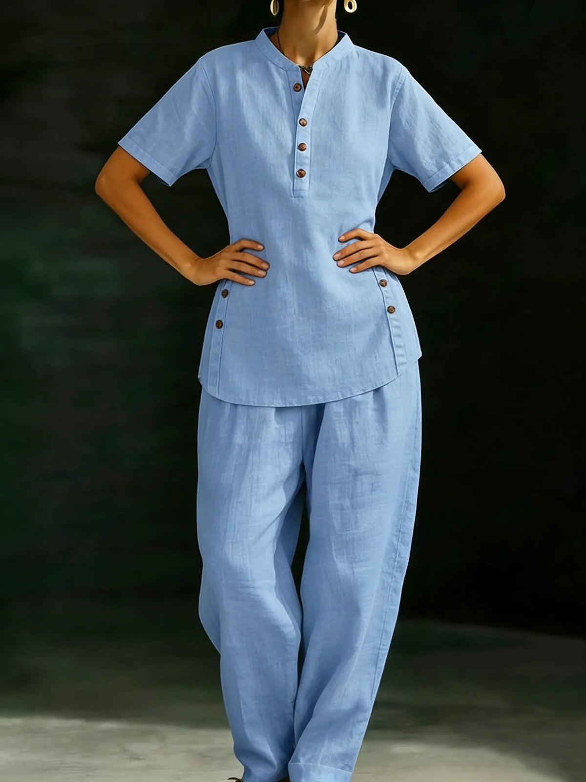 🔥Hot Sale 49% OFF🎁Cozy Casual Button Shirt And Wide-leg Pants Linen Two-piece Set
