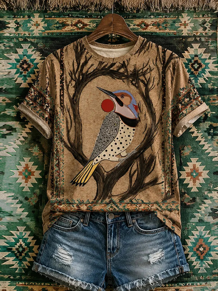 Women's Bird Watching Sunset Art Crew Neck To