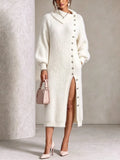 Elegant Fluffy Knit Asymmetrical Button Sweater Dress