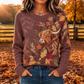 Women's Autumn Animal Print Crew Neck Long-sleeve Knit Sweatshirt