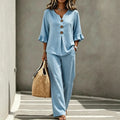 👚👖 Women's Set with Ruffled Top and Wide-Leg Trousers – Elegant & Comfortable ✨