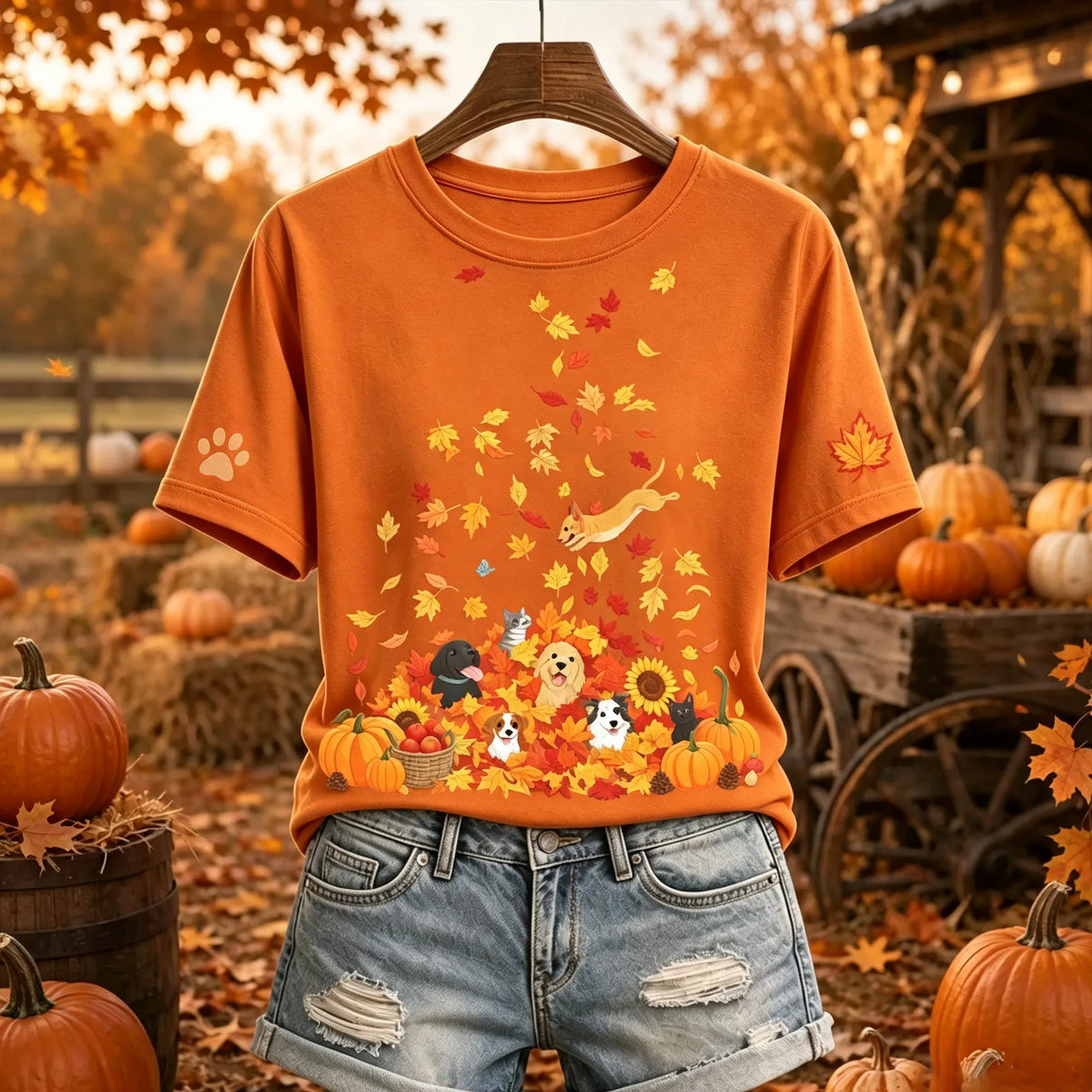 Women's Autumn Cute Animal Print Short-sleeve Crew-neck T-shirt