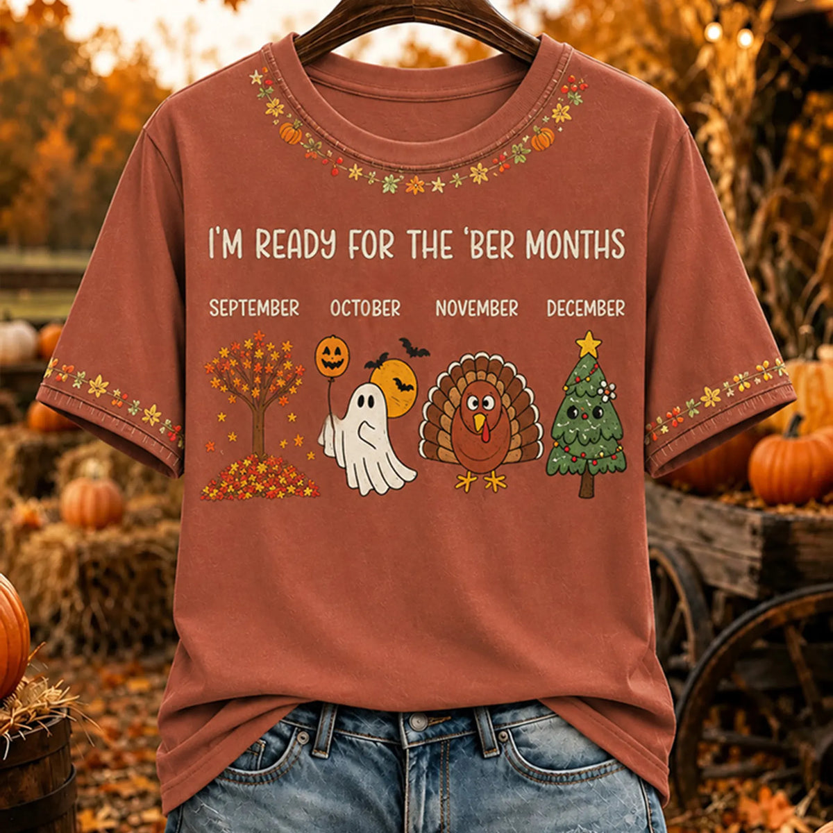 Vintage Women's I'm Ready For The Ber Months Cute Print T‐shirt