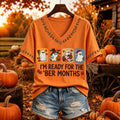 Women's I'm Ready For The 'ber Months Ghost Print V Neck Short Sleeve T-shirt