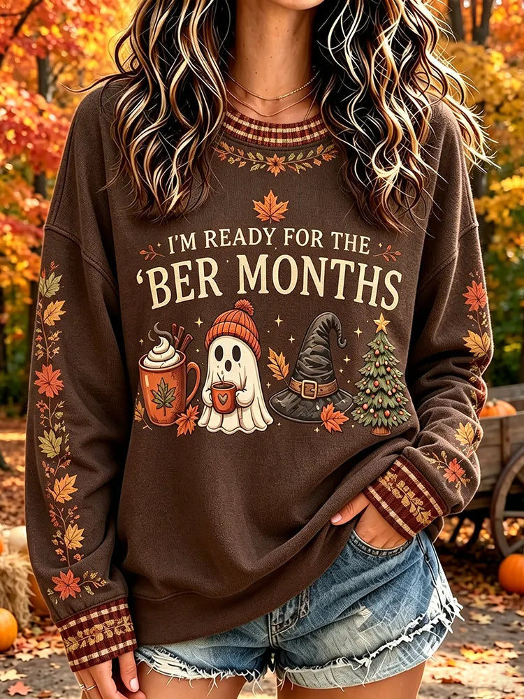 Women's Retro I'm Ready For The 'ber Months Print Crew Neck Sweatshirt