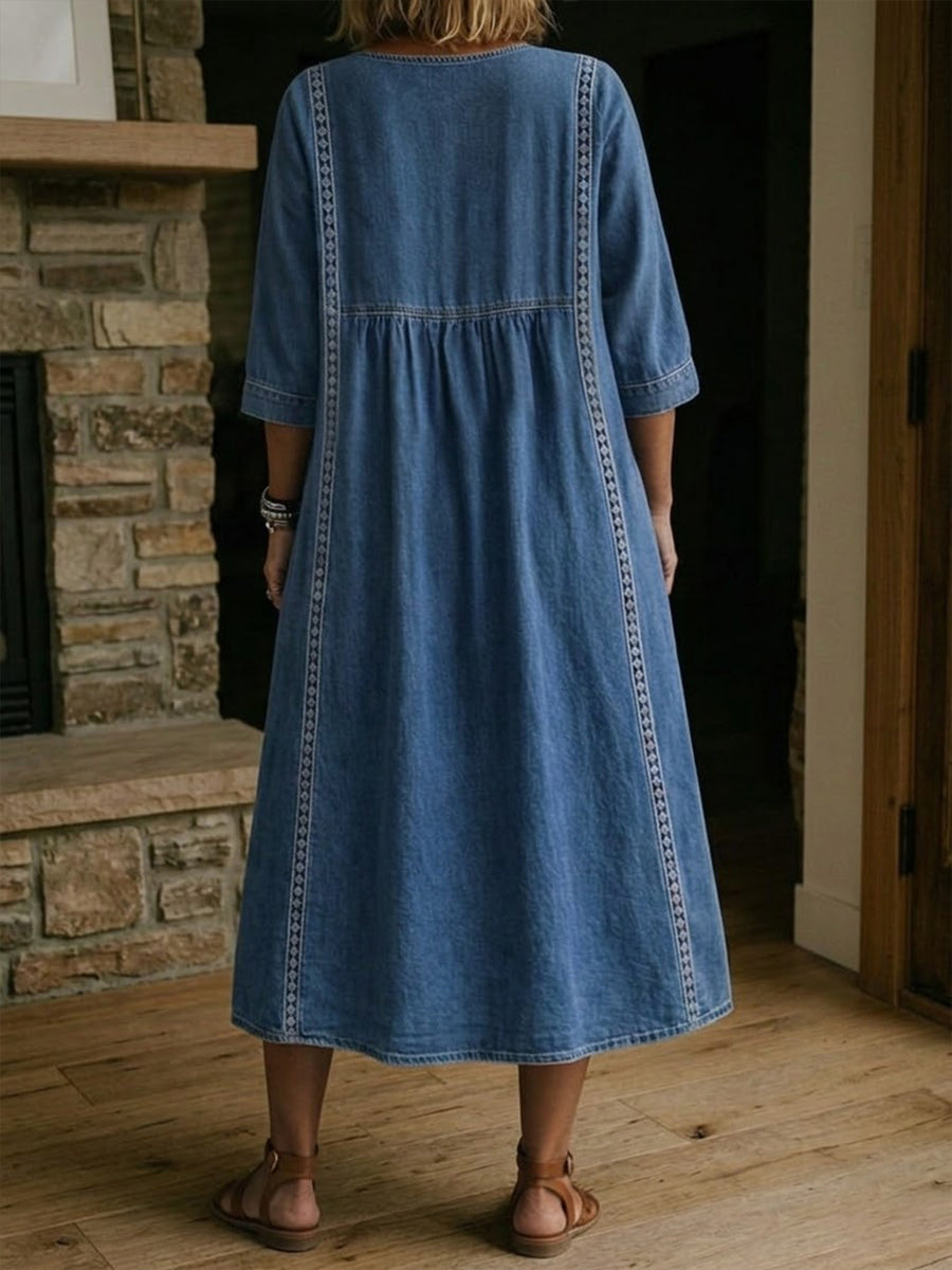 🔥LAST DAY SAVE 49% ⏰Casual Loose-fitting Denim Dress With Lace Trim