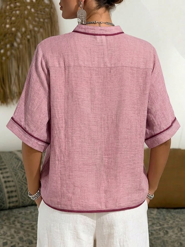 Cozy, Casual Linen And Cotton Shirt With Trim