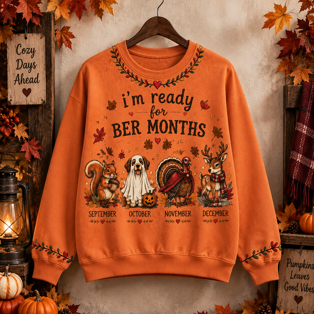 Women's Autumn "ber Months" Orange Sweatshirt With Seasonal Animal Pattern For September To December