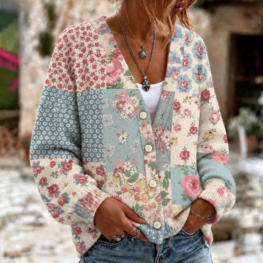 Women's Retro Floral Pattern Art Casual Knit Cardigan