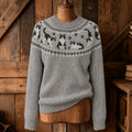 Women's Retro-style Cute Black Cat Jacquard Knit Cozy Sweater