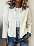 Women's Denim Collared Long-sleeved Casual Loose Knit Cardigan
