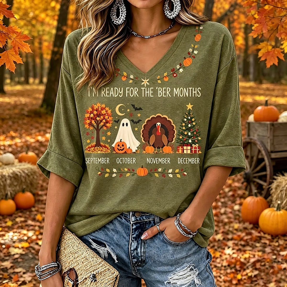 Women's Retro Autumn Casual V-neck T-shirt