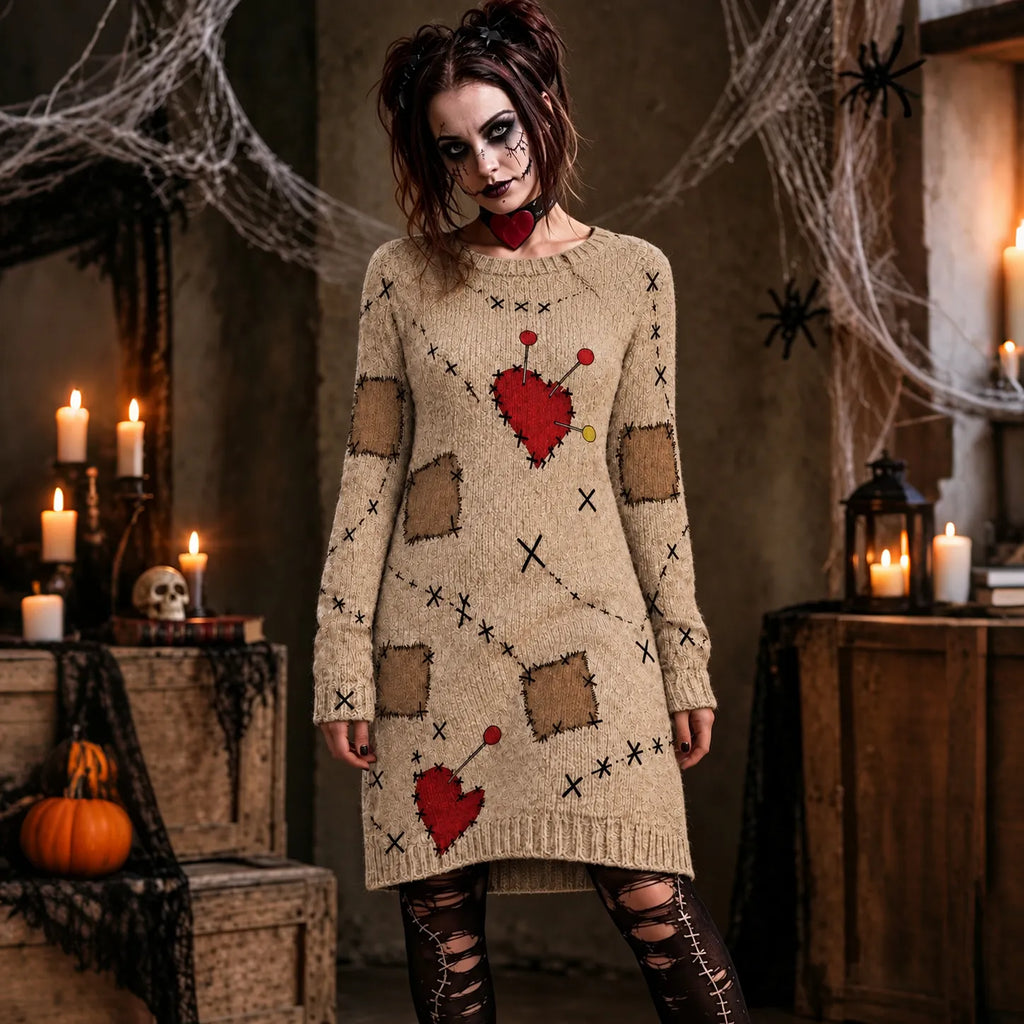 Women's Halloween Voodoo Doll Cosplay Sweater Dress