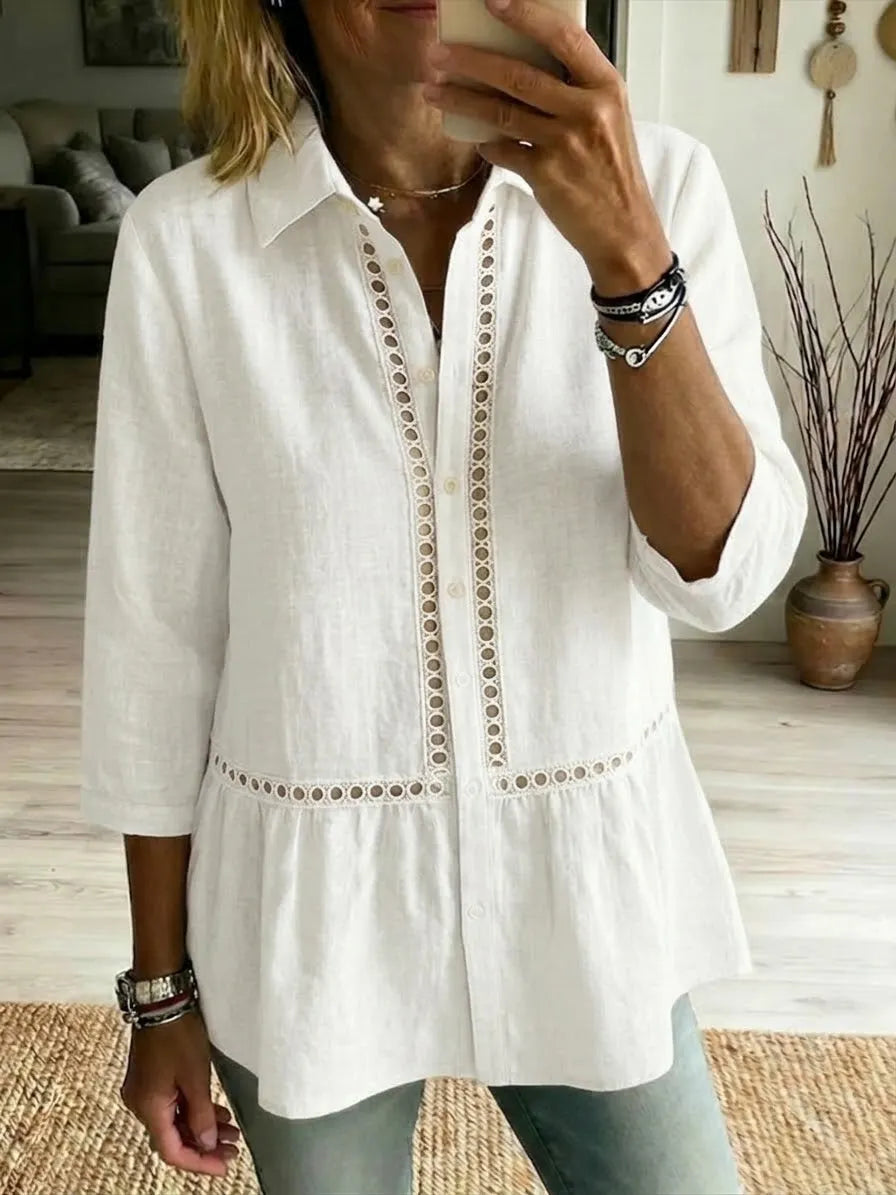 Casual Patchwork Openwork Webbing Linen And Cotton Shirt(Buy 2 Free Shipping)