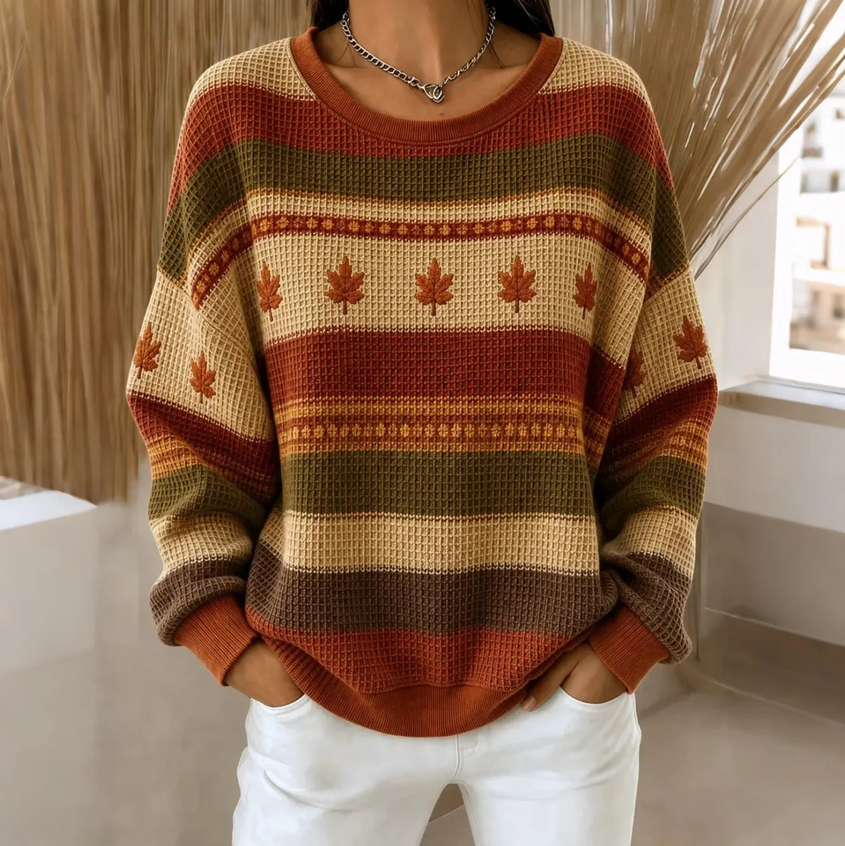 Women's Vintage Maple Leaf Print Casual Sweatshirt