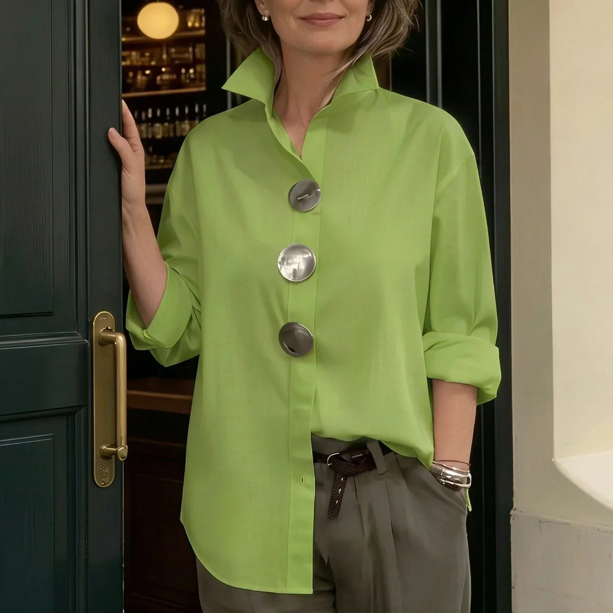Shirt with Structured Collar & Oversized Buttons