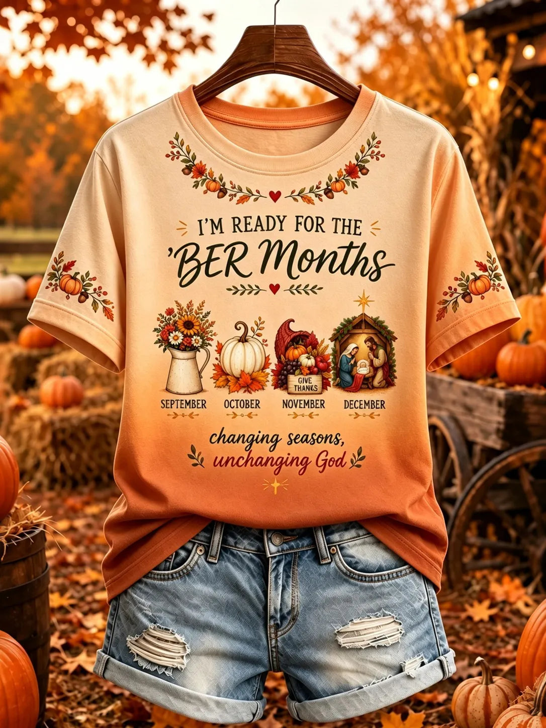 Women's Vintage Halloween Fall Print Crew Neck Short Sleeve T-shirt