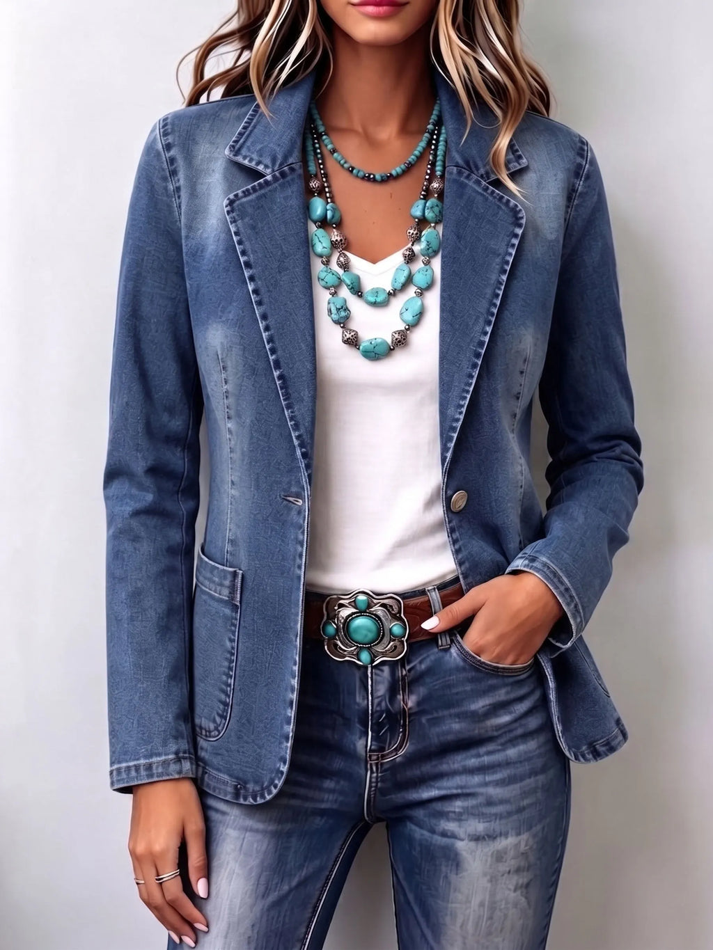 Classic Tailored Denim Blazer