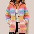 Women's Vintage Abstract Art Gradient Stripe Print Knit Hooded Cardigan