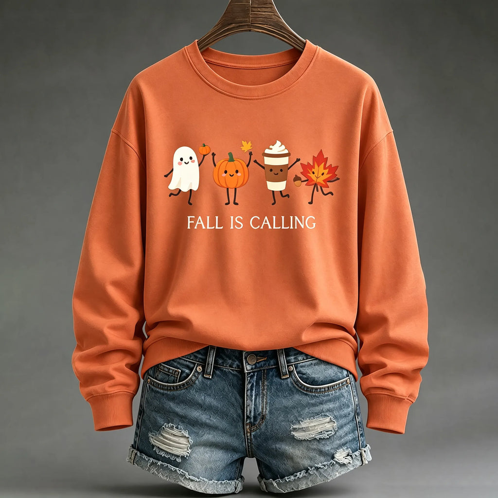 Women's Vintage Fall Is Calling Print Crew Neck Sweatshirt