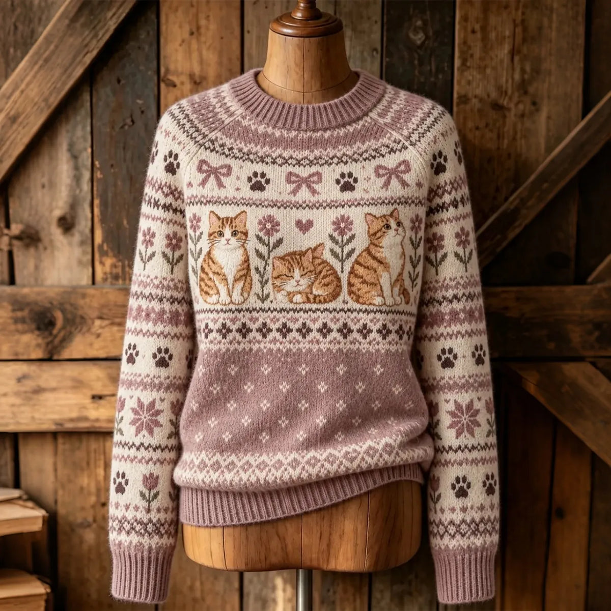 Women's Retro-style Cute Cat Jacquard Knit Cozy Sweater