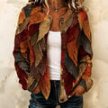 Women's Boho Retro Fall Leaf Pattern Button‐down Knit Cardigan Casual Long Sleeve Knit Jacket